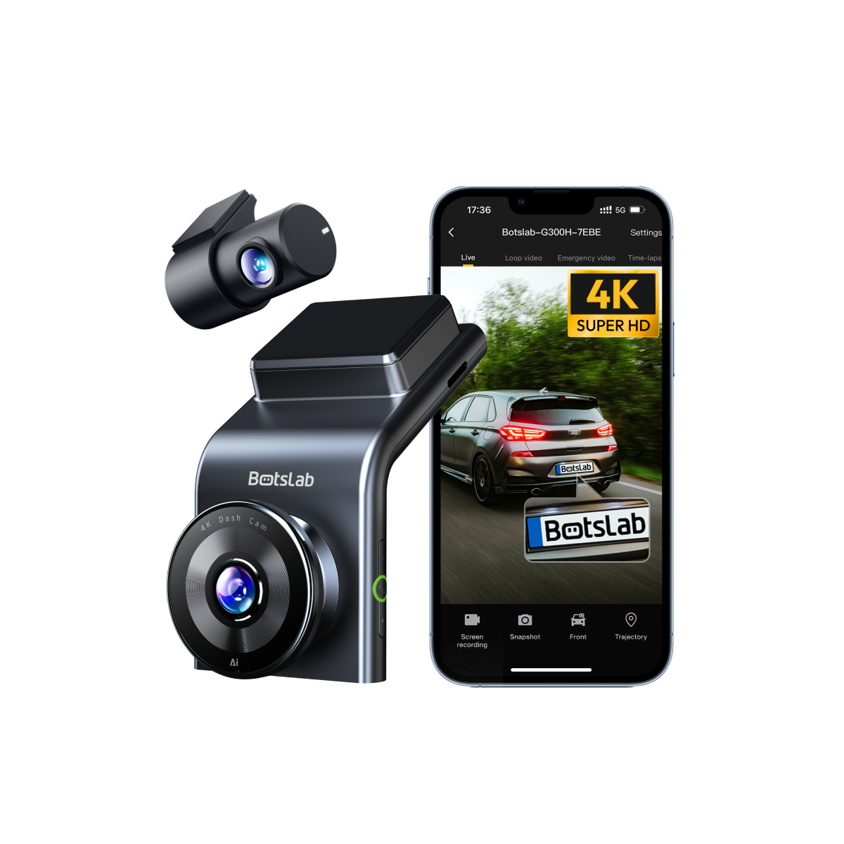 Botslab G300H Plus dash cam front and rear cameras