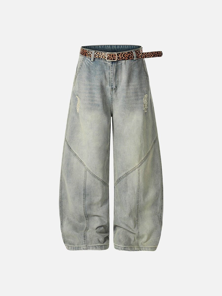 Daxuen - Geometric Distressed Light Blue Wide-Leg Jeans, 29% Off