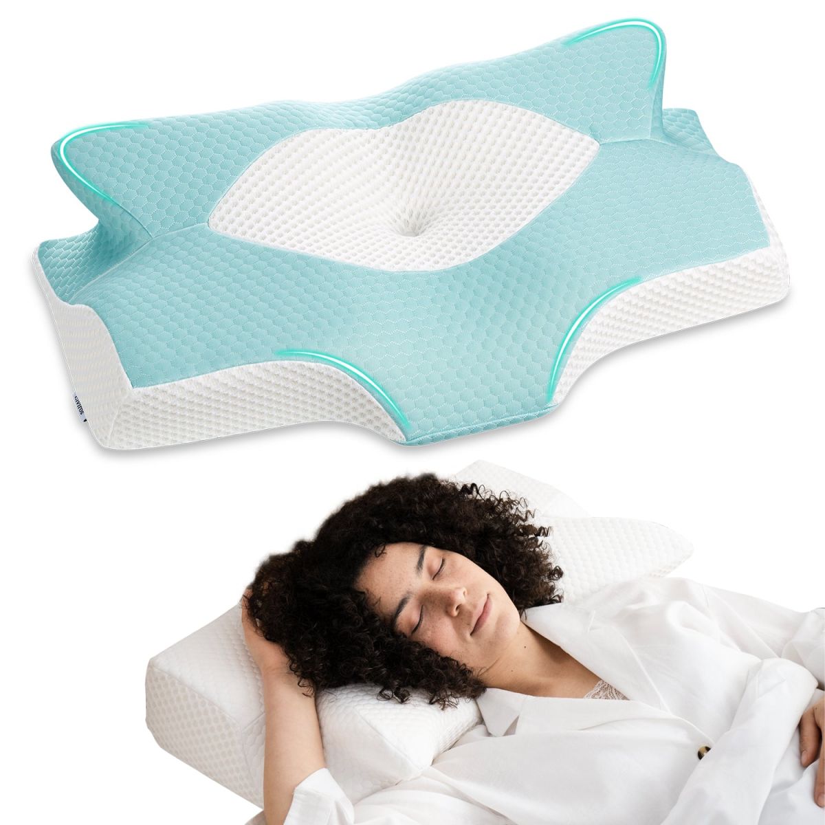 Elviros - FlutterShape Cervical Memory Foam Pillow, 50% Off + Extra 15%