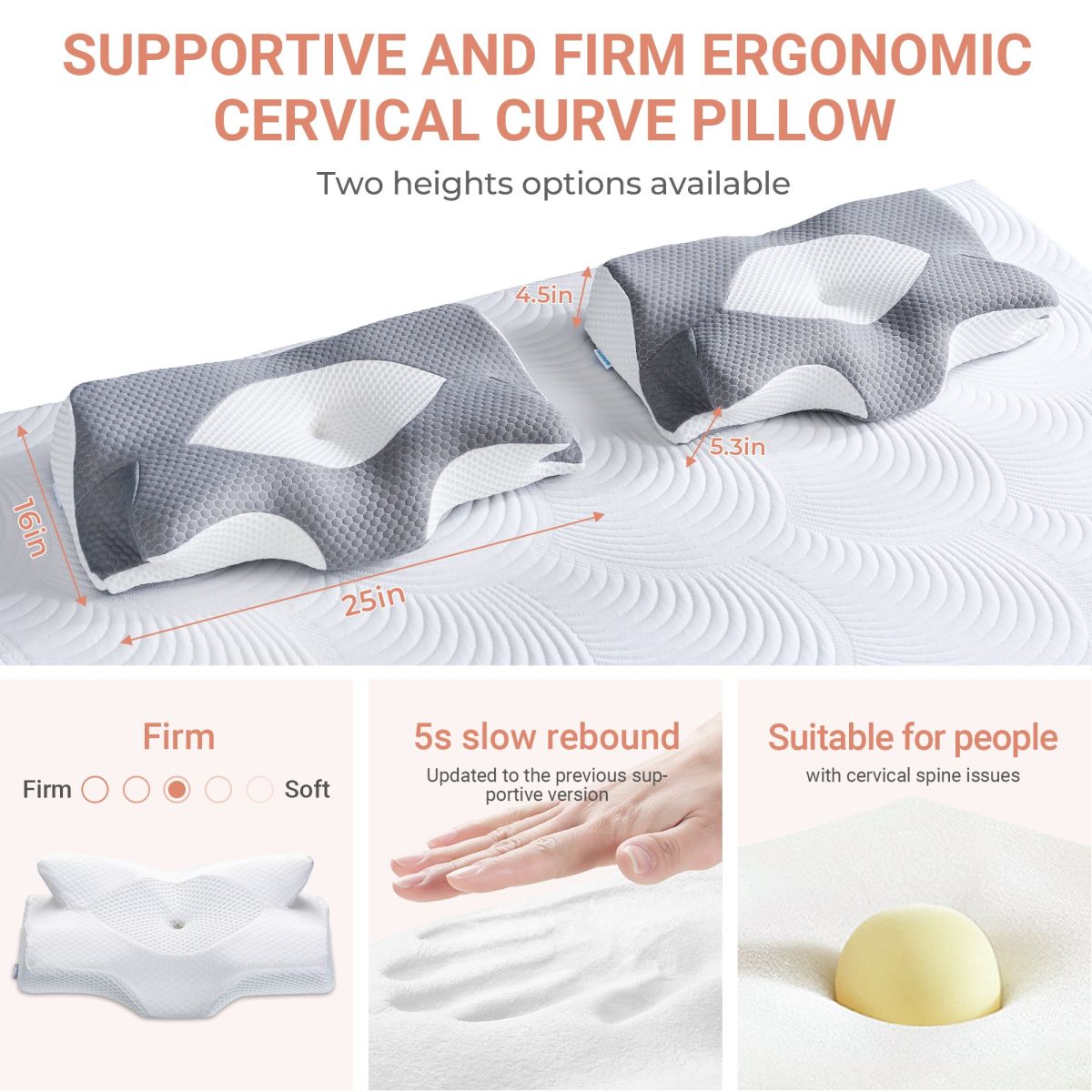 Elviros FlutterShape Cervical Memory Foam Pillow contour detail