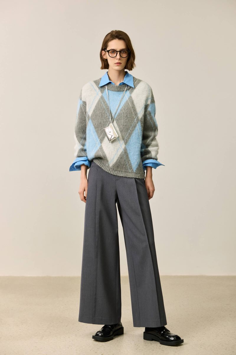 LILY Argyle Wool Crewneck Sweater detail