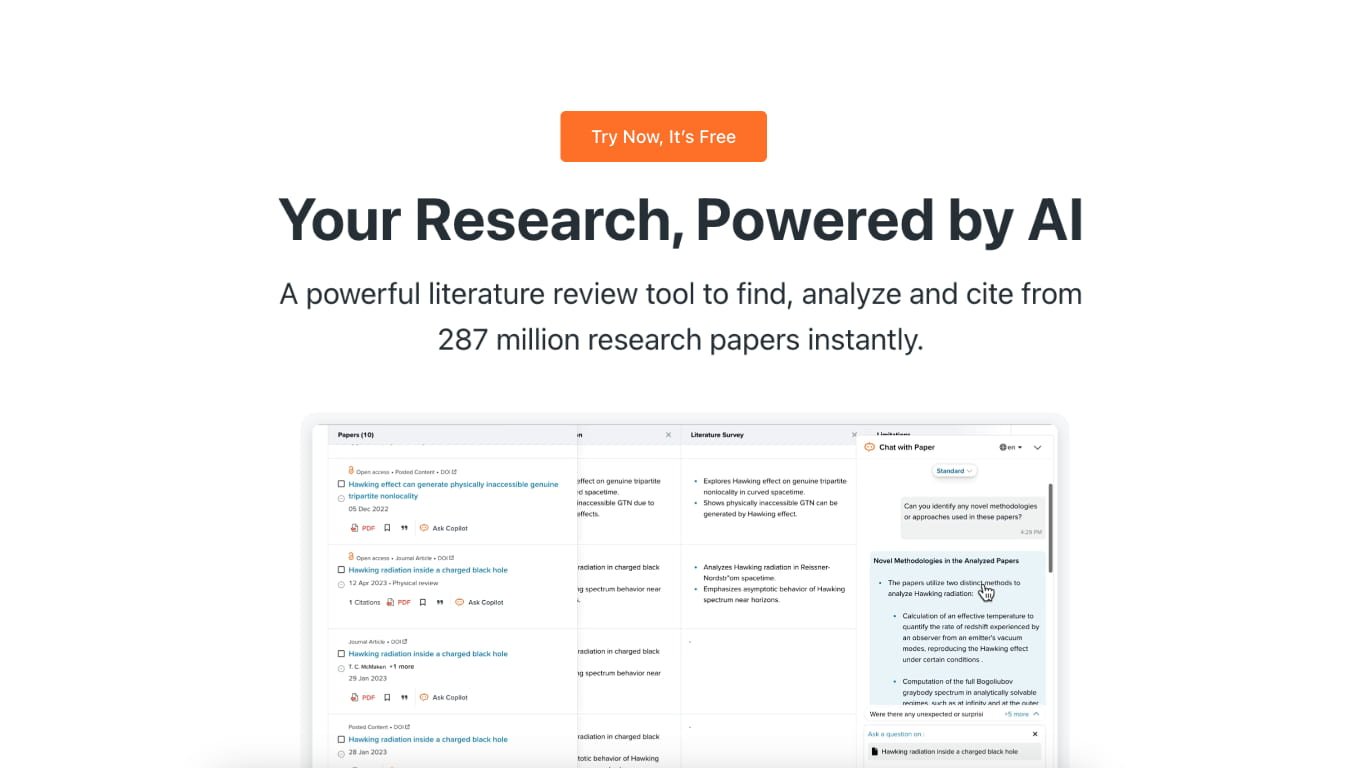 SciSpace literature review tool