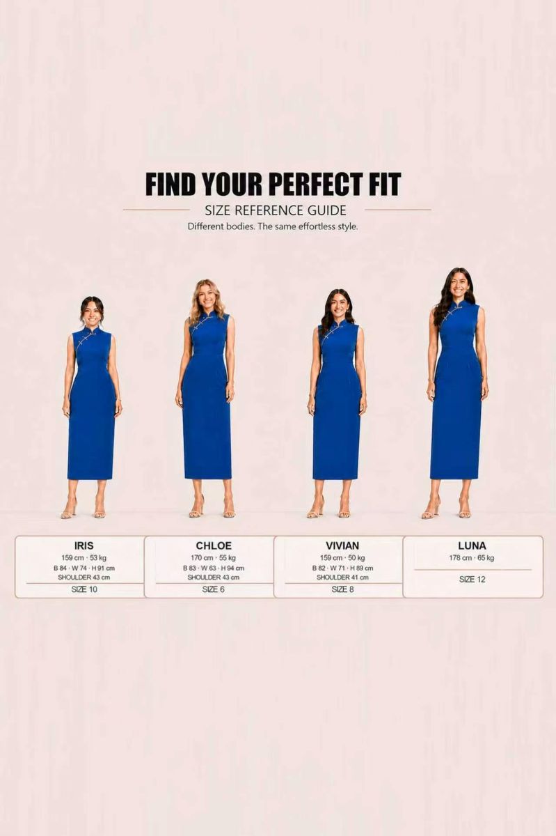 Sense by Mei Royal Blue Modern Qipao dress detail